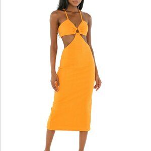 RUNAWAY THE LABEL HULA MIDI OPEN BACK DRESS IN ORANGE